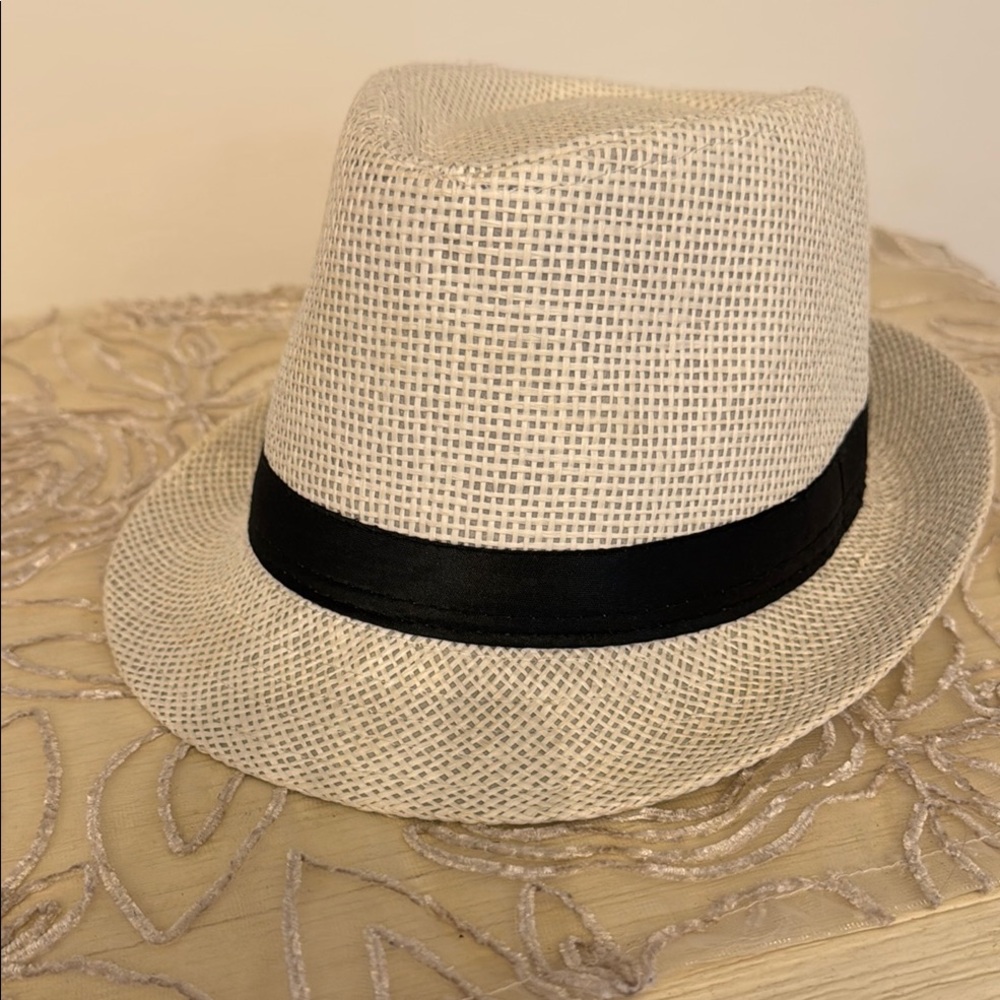 Stylish Cream Fedora Hat with Black Band